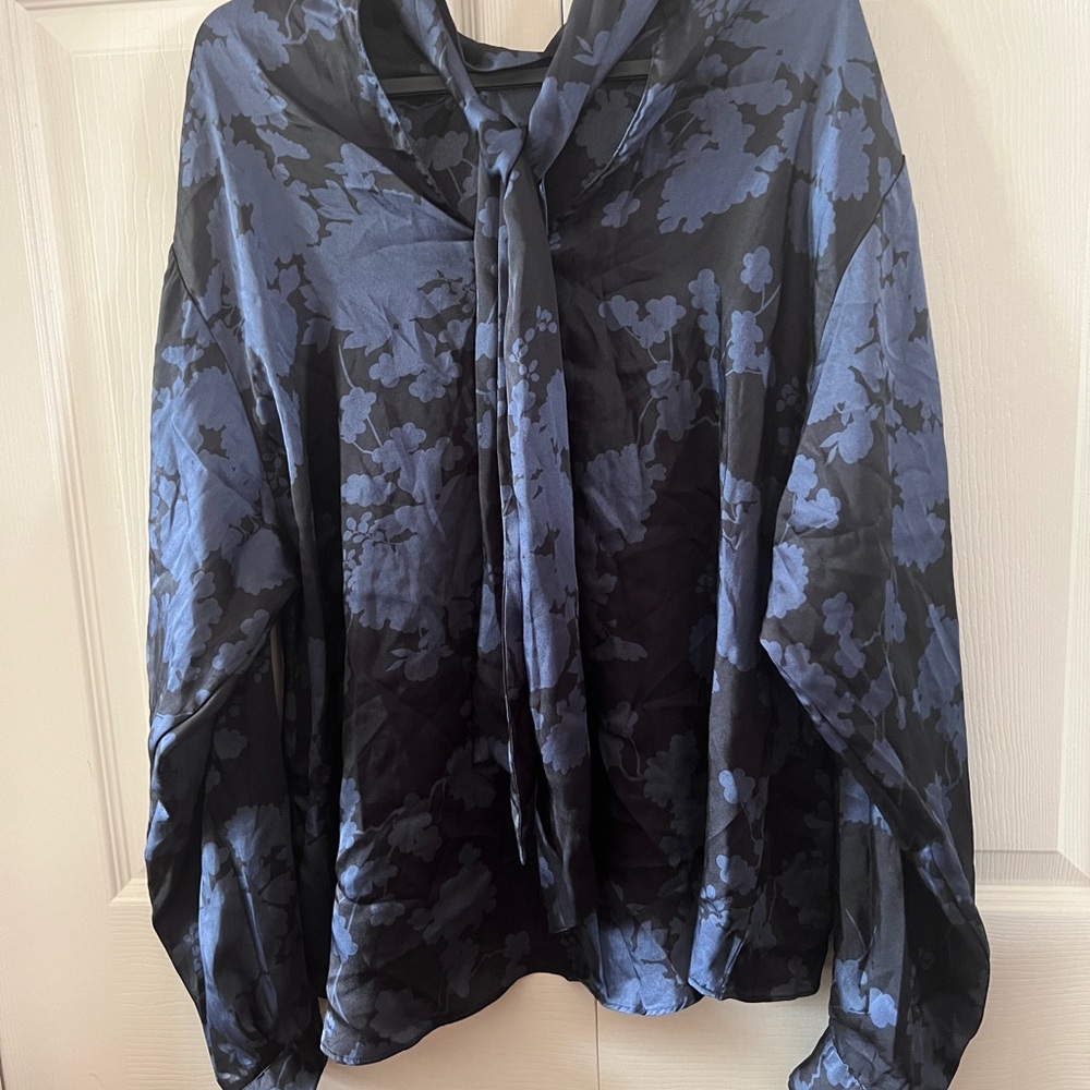Zara woman long sleeve tie neck silk top